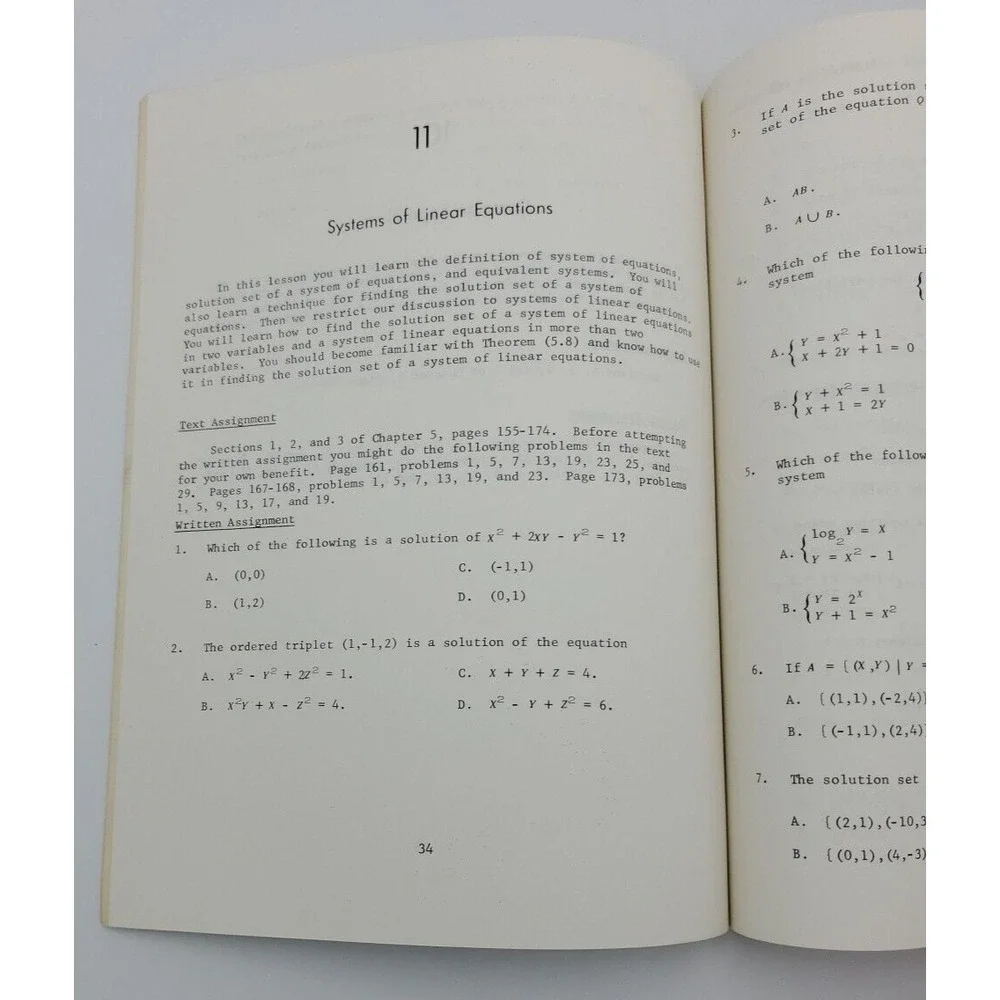 1973 US Armed Forces Inst College Algebra Study Guide Paper Madison‎ WI Dobyns